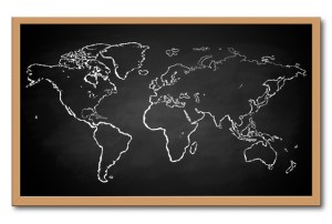 World map on a chalkboard